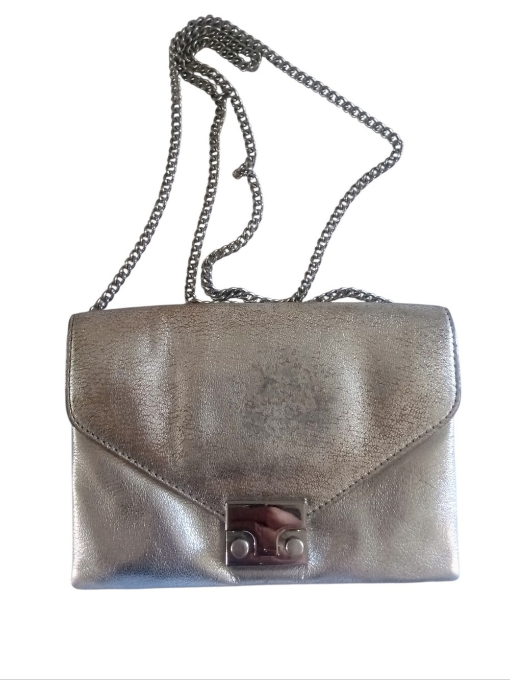 Loeffler Randall Metallic Leather Junior Envelope Lock Clutch Snap Closure 4"X6"